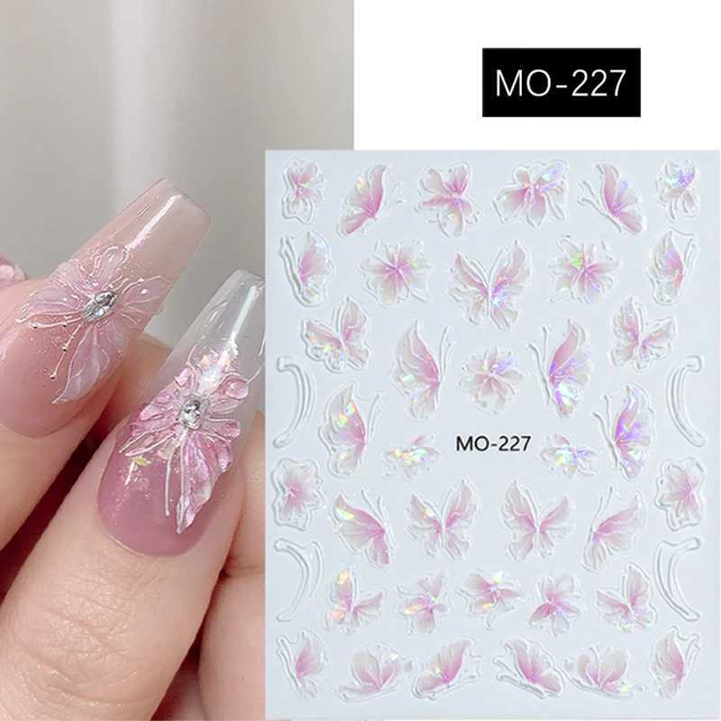 1Pcs Aurora Laser Butterfly Nail Stickers Pink Self Adhesive Cute Cherries Elegant Nail Decals Spring Summer Manicure SuppliesXJ240814