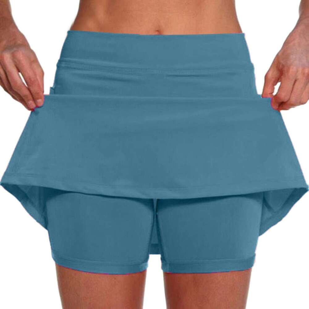 Casual Fiess High Waist Women Sports Running Tennis Golf Breathable Shorts Skirts Slim Knee-Length Bottoms with Pockets