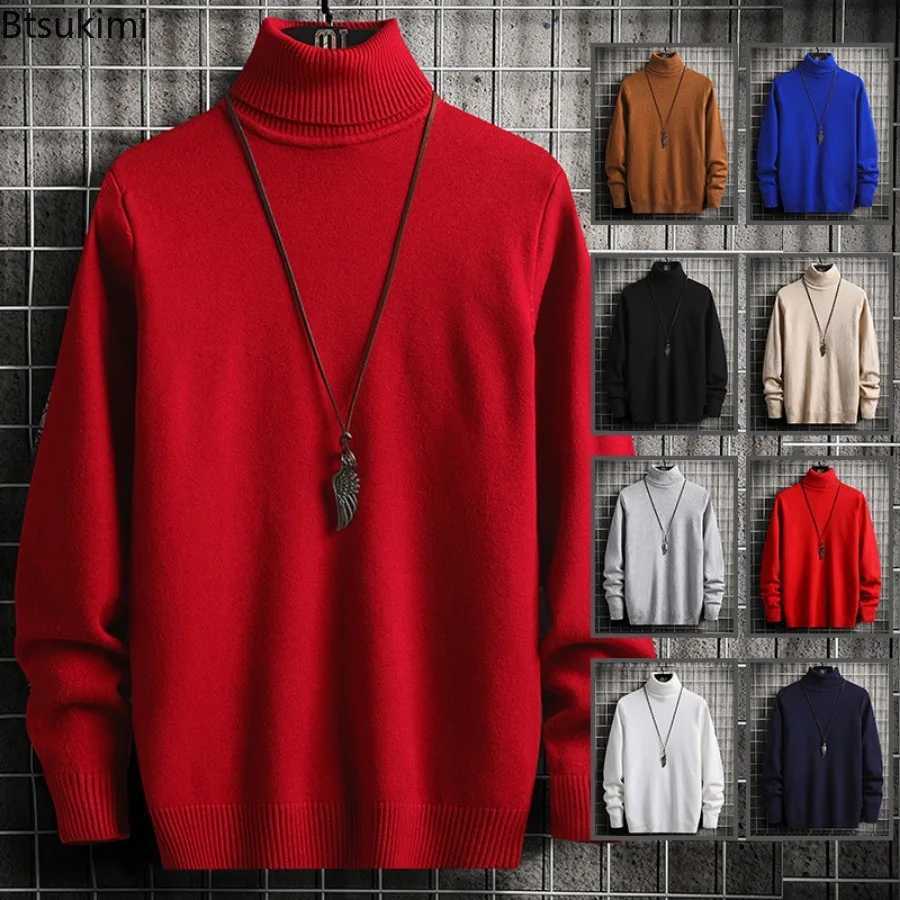 2024 Turtleneck Sweaters Mens Solid Pullovers Knitted Sweater High Collar Knitwear Pullovers Autumn Winter Warm Sweater for MenXJ240814