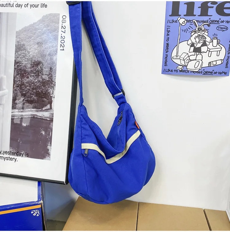 Canvas Bags For Women Vintage Handbags Casual Shoulder Crossbody Eco Korean Messenger Y2K Unisex Black Shopper Bag