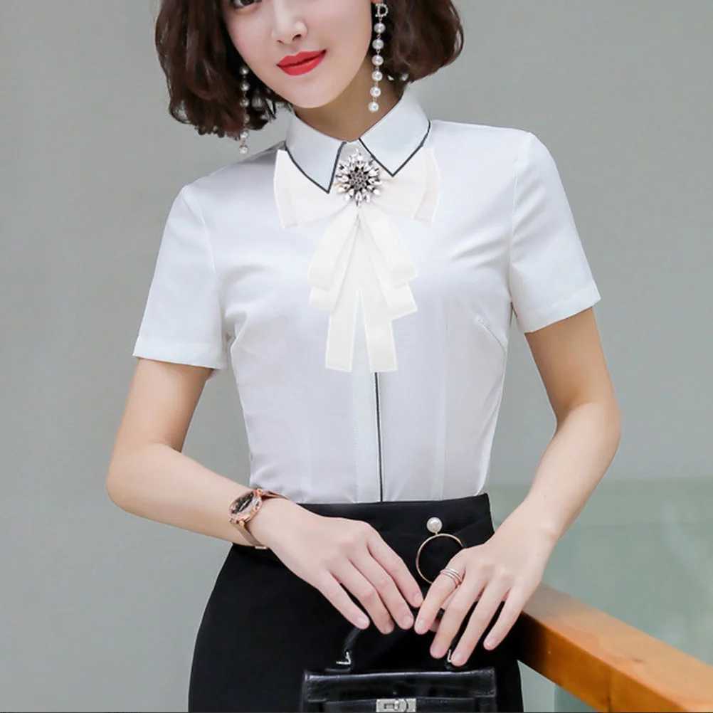 Girls Ribbon T-shirt Tie 223 * 15CM Brooch Bow Bloch White Creative Female Miss W240815