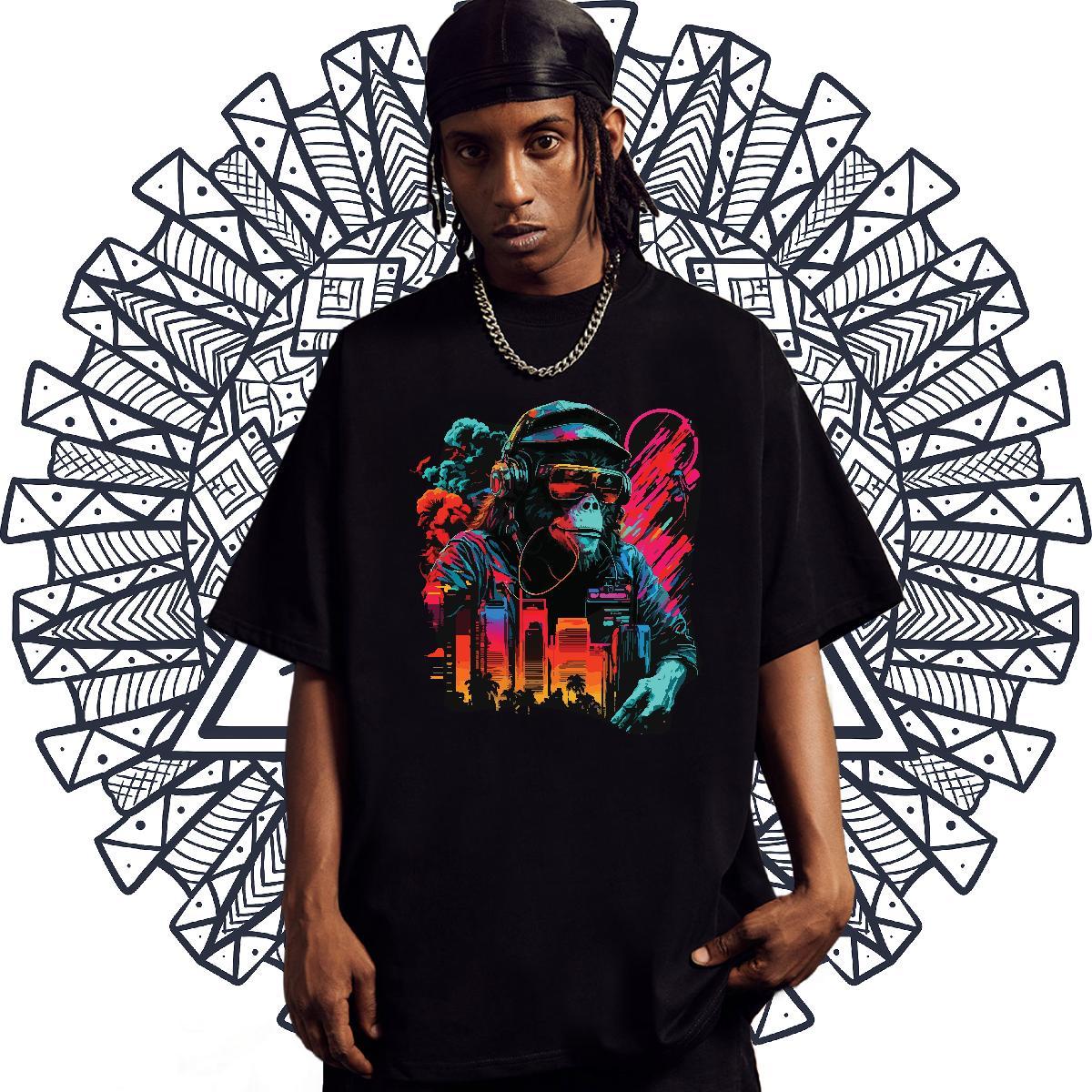Brand Tshirts Hip Hop Street 100% Cotton 230g DIY Anime Breathable Crew Neck chimpanzee T shirt New Clothings