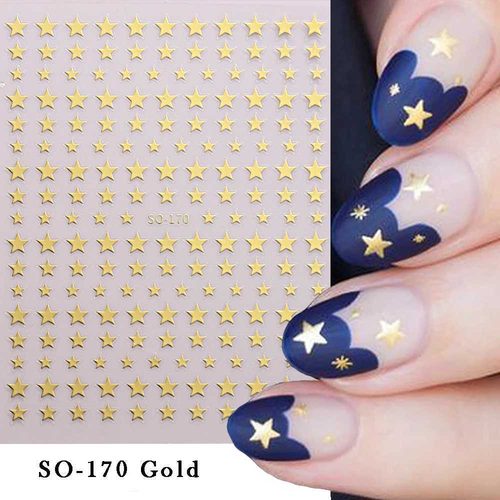 3D Star Nail Stickers Holographic Silver Chrome Star Nail Decals Shiny Bronzing Sliders Japanese Style Y2K Manicure LEBSO-170XJ240814