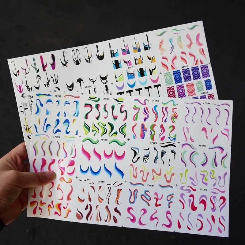 12patterns Colors Wave Line Flower Nail Water Decals Swirl Ribbon Silder For Nails Art Transfer Sticker Nailswag Slider DecalsXJ240814