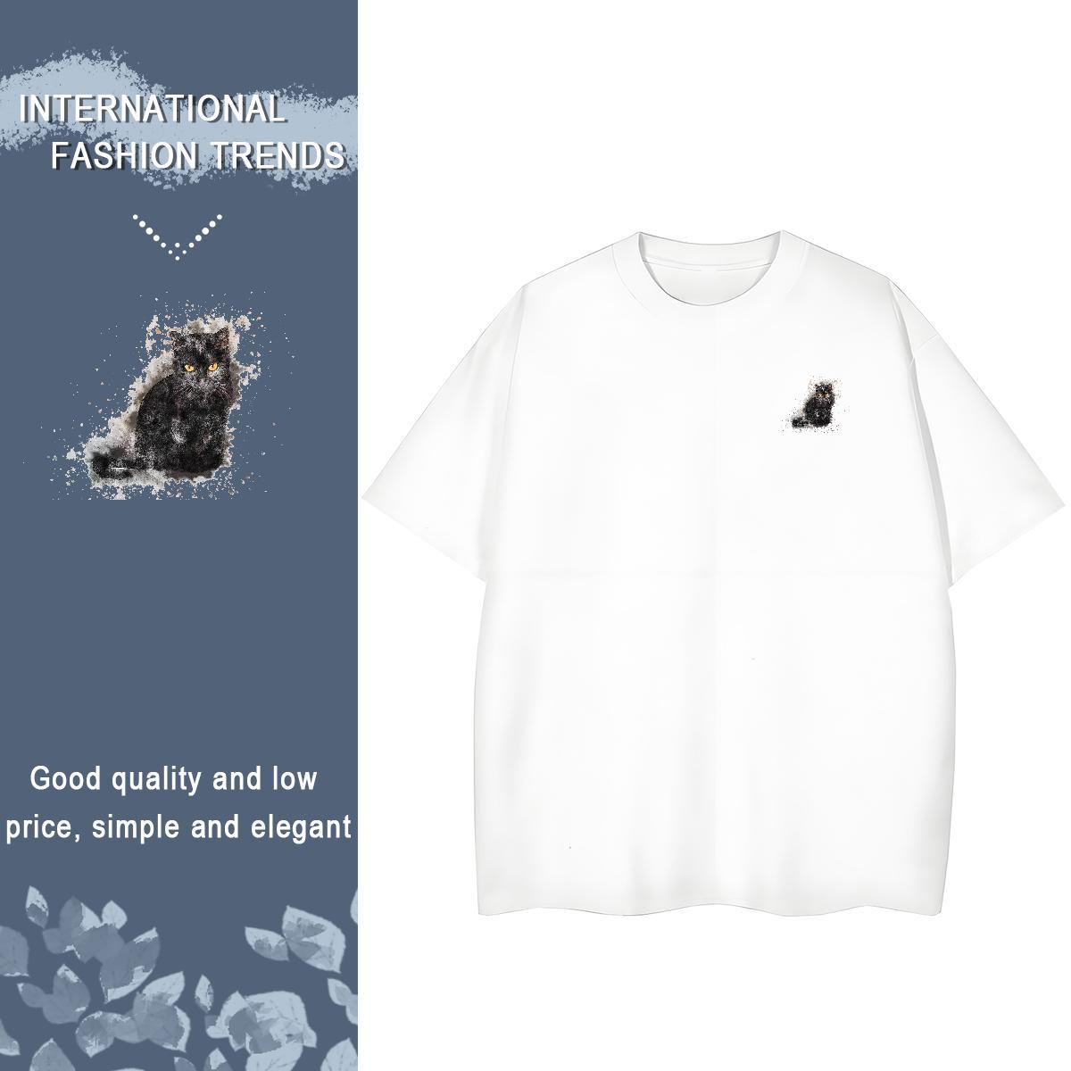 Comfortable cat T-Shirts for Men Outdoor Tshirt for Man Woman 230g Pure Cotton Designer Fashion Crew Neck Breathable Plus Size Cartoon Tops Tees