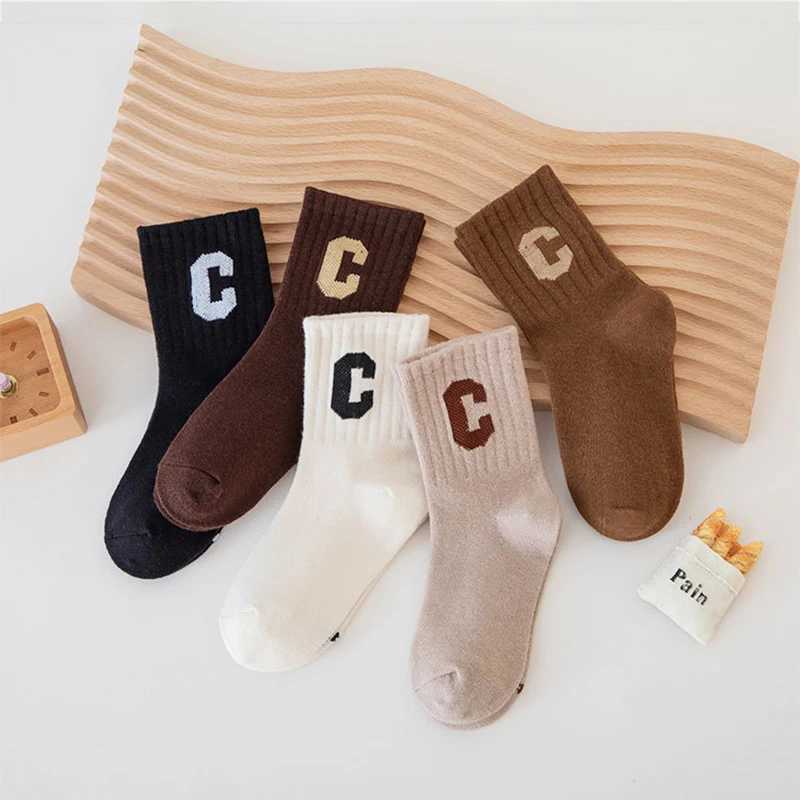 5 pieces/batch of Korean childrens socks boys and girls knitted cotton fashion letter C childrens socks W240814