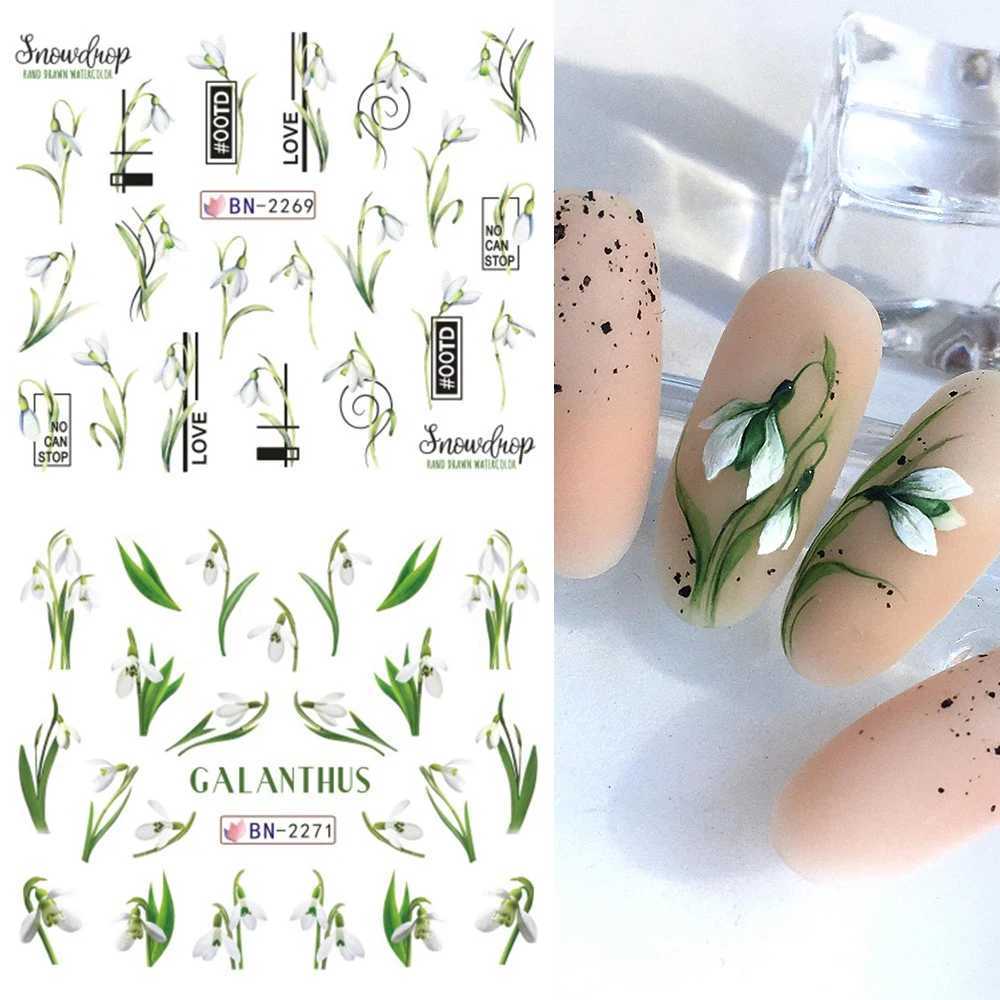 Tulips Flowers Water Nail Decals Leaf Transfer Nail Stickers Spring Summer Decoration Snowdrops Watermarks Slider LEBBN2269-2280XJ240814