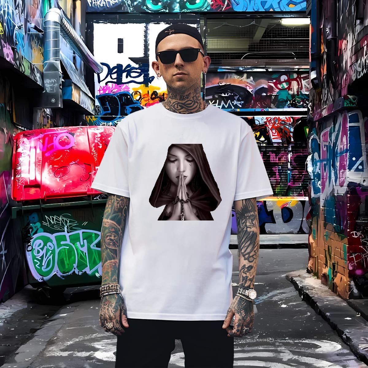 T Shirts Men 230g 100% Cotton nun Daily Wear Short Sleeve Soft Floral Print Men Tshirts Fashion Casual Unisex Top Tees
