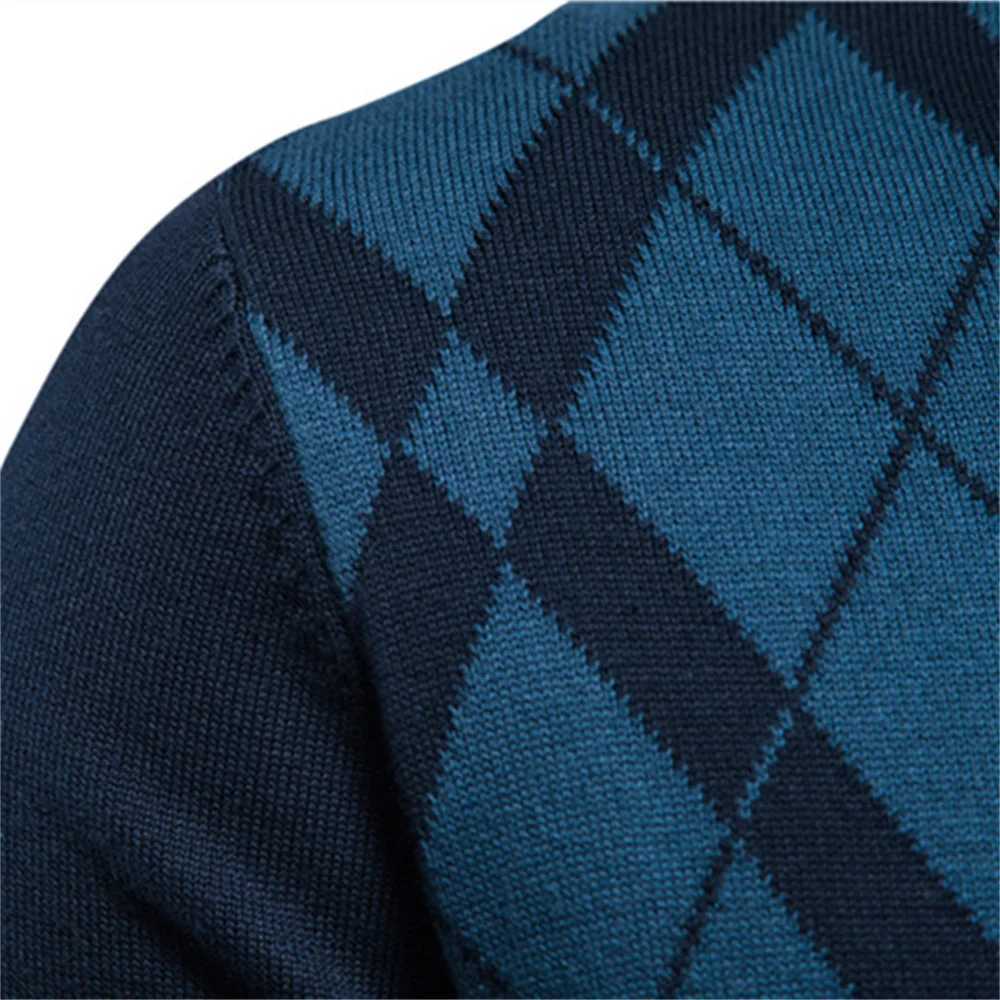 AIOPESON Argyle Men Sweaters Cotton Mock Neck Zipper Patchwork Pullover Men Winter High Quality Fashion Warm Sweaters for MenXJ240814