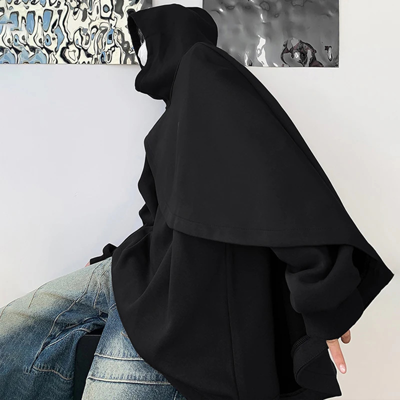 IEFB Dark Style Mens Sweatshoirt Hooded Solid Color Male Thickened Fleece Top Cape Fashion Men Hoodies 9C3660 240815