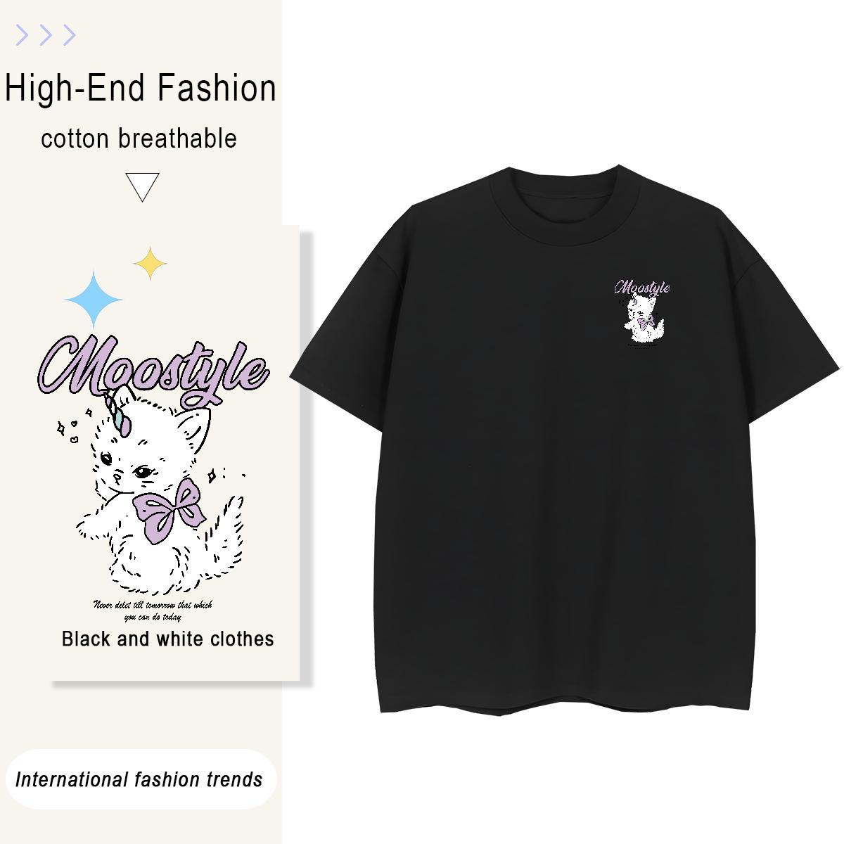 T Shirts Men 230g Pure Cotton cat Sports Casual Breathable Soft Oversized Couples T Shirts 2024 Loose Clothes