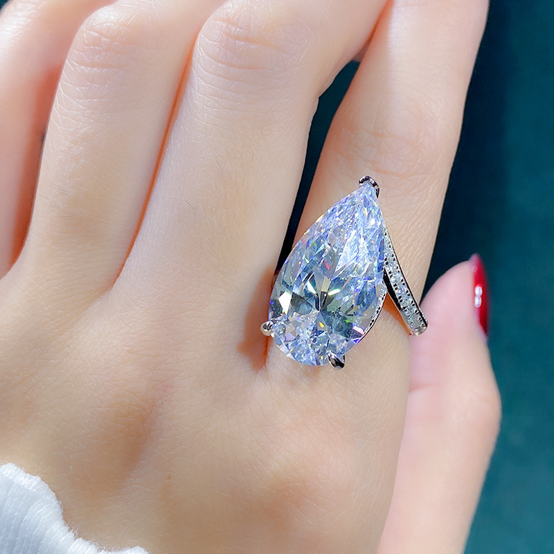 Exquisite Sterg Sier Ladies' Wedding Rings: Water Drop Lab Moissanite Dia Party Eternity Band