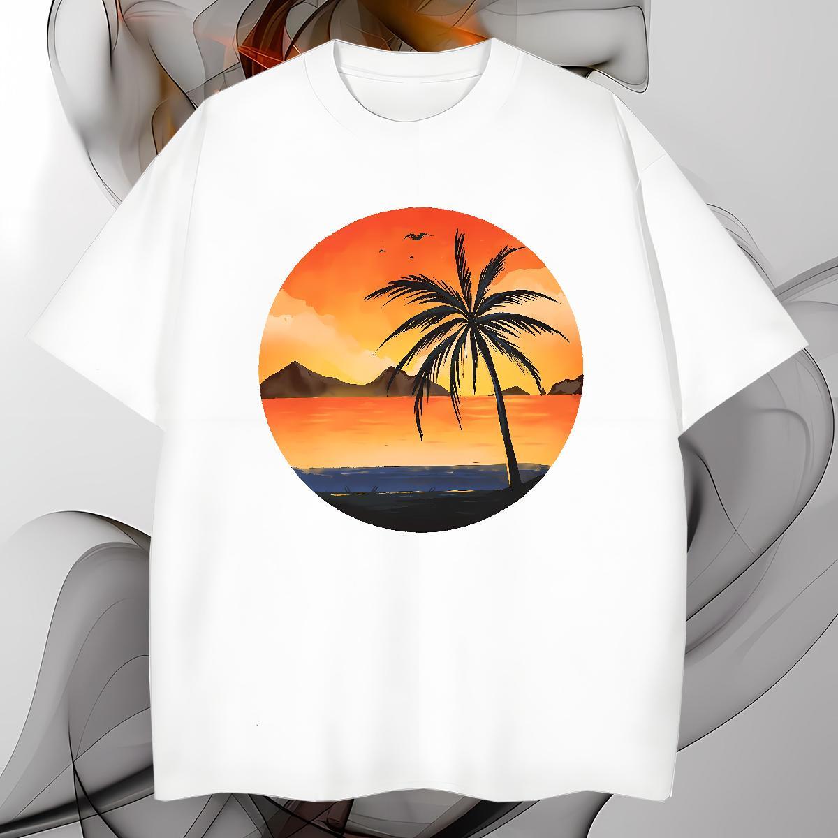 Unisex tree Mens T Shirts Casual Men Clothes T-Shirt 230g Cotton 2024 New O Neck Short Sleeves Anime Top Tees