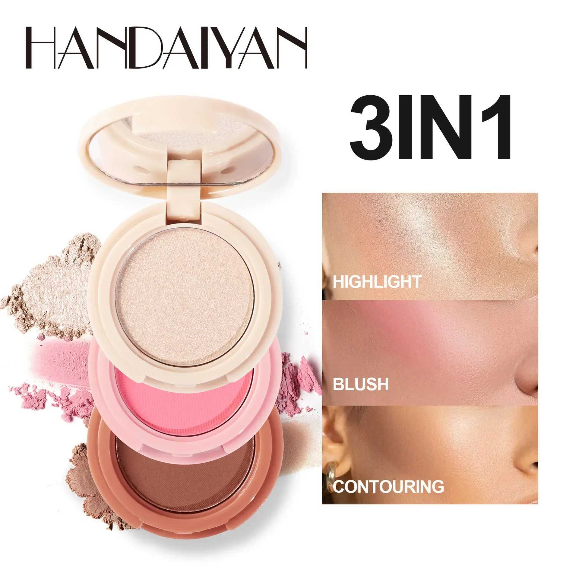 New 3 In 1 Matte Highlighter Contouring Blush Palette Pearly Shiny Eyeshadow Multifunctional Face Makeup Palette Female Cosmetic Y240815