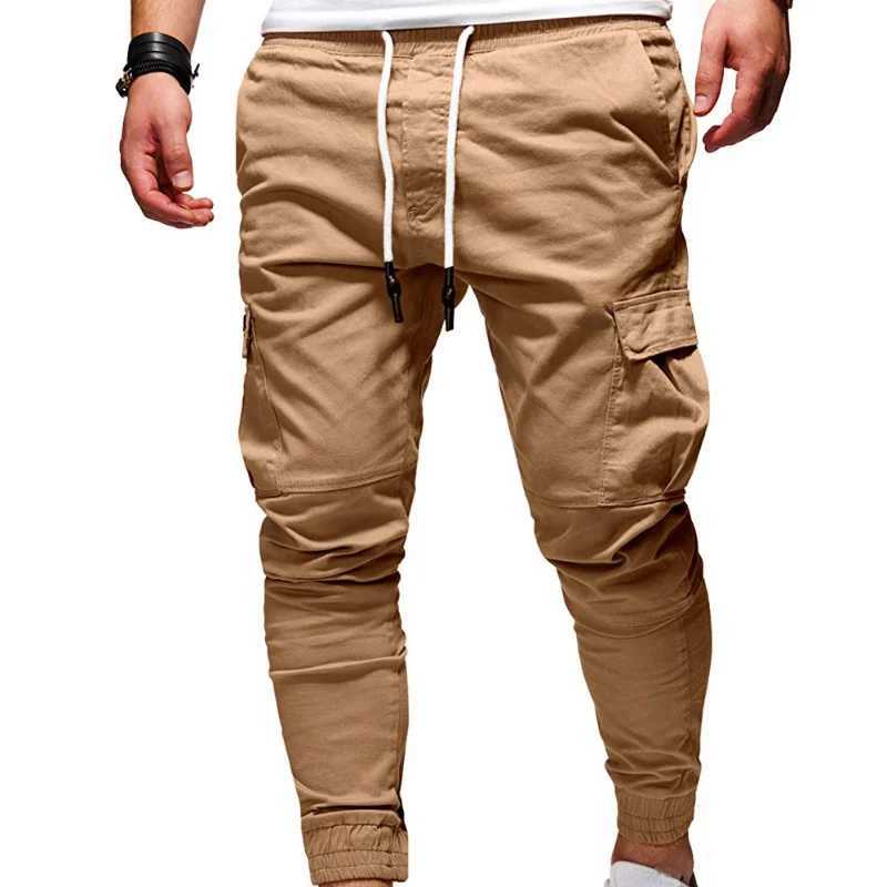Mens autumn and winter new mid waist elastic pencil pants with drawstring and casual pocket splicing Versatile TrouserW240725