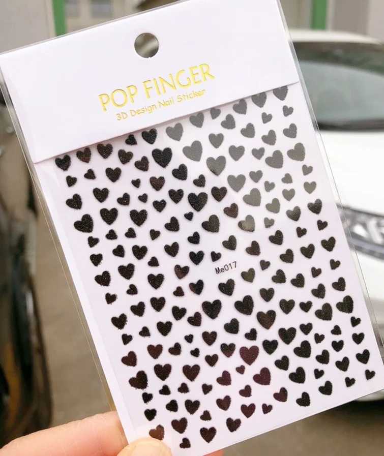 Nail Art Stickers Heart 3D Nail Sticker Gold Silver Black Sexy Red Nail Design Decal with Glitter Powder Nails AccessoriesXJ240814