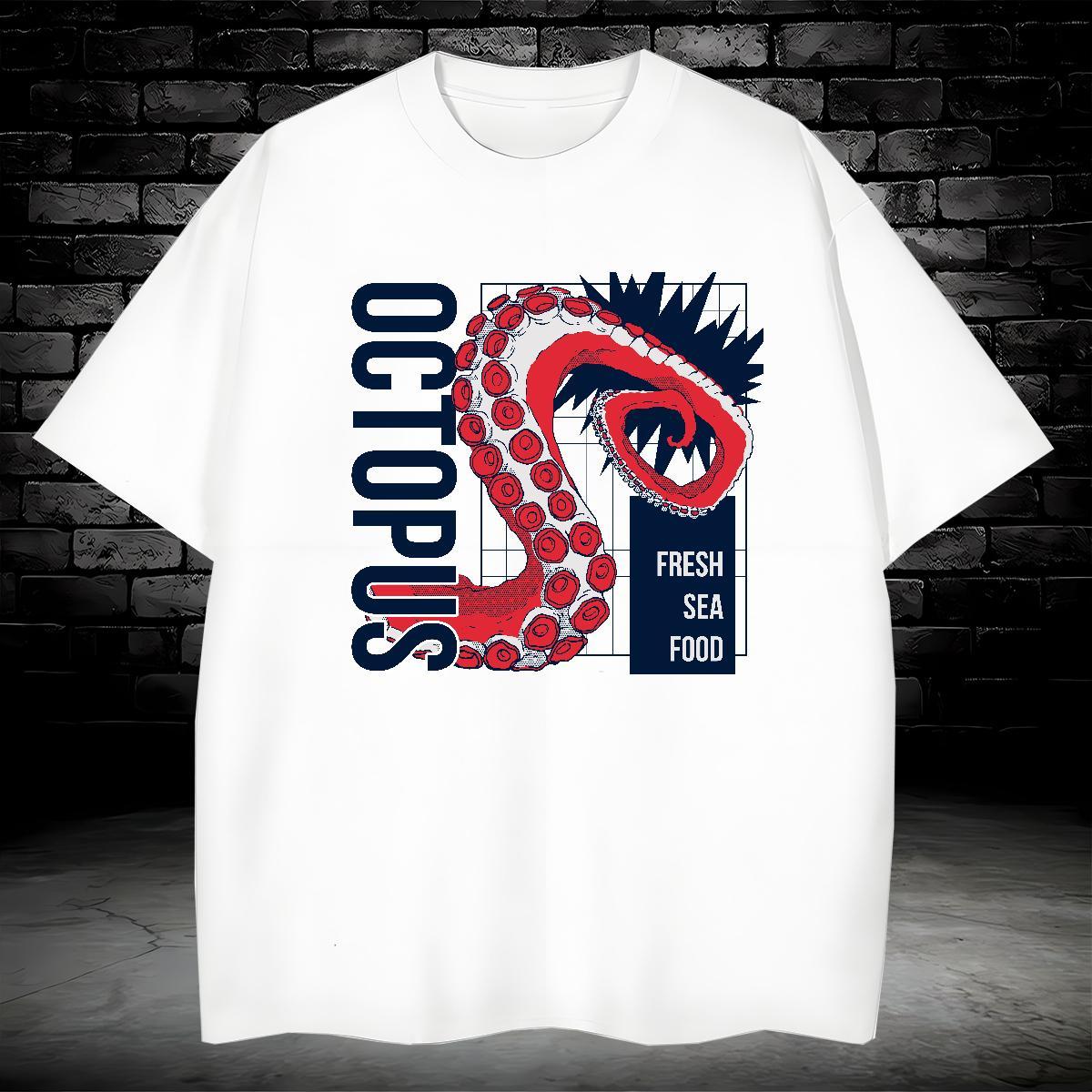Mens T Shirts 230g 100% Cotton octopus tentacle High Street Hip Hop Breathable Custom Anime Men Tops Tees 2024 DIY Cool Clothings