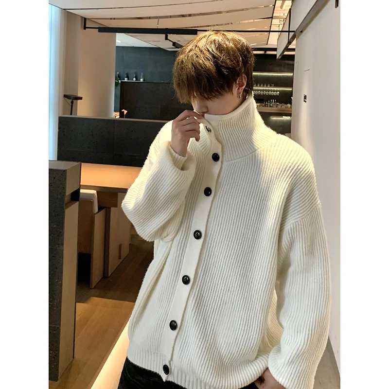 Solid Cardigan Sweater Men Korean Lazy Leisure Knitted Sweaters Hip Hop Streetwear Loose Simple Knitwear Coat Male ClothesXJ240814