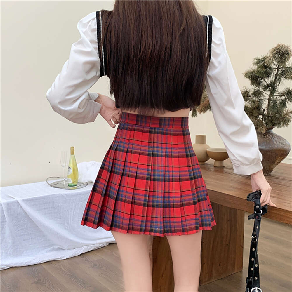 Tennis Y2K Mini Women Green Red Plaid Thick Wool High Waist Pleated Skirt Student Preppy Style Outfit Christmas