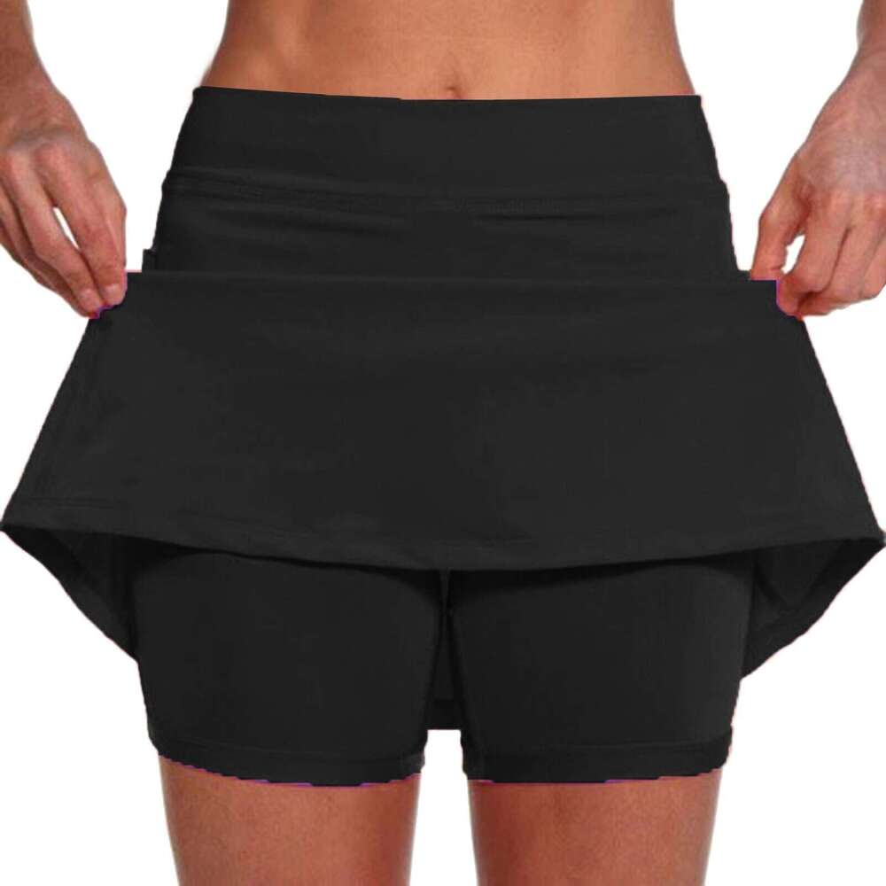 Casual Fiess High Waist Women Sports Running Tennis Golf Breathable Shorts Skirts Slim Knee-Length Bottoms with Pockets