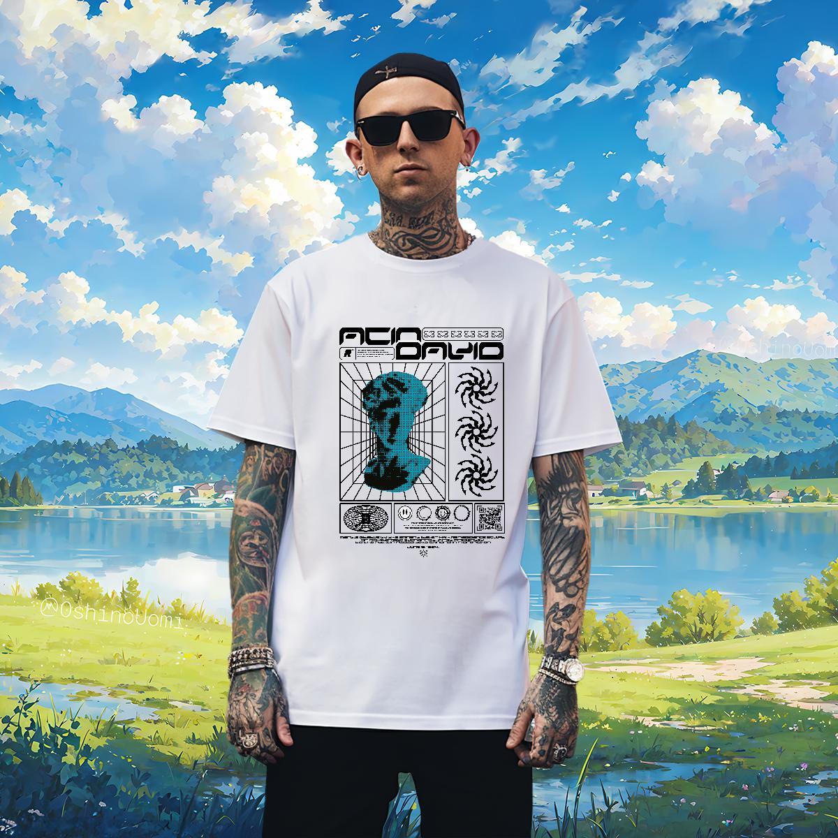 T Shirts Men 100% Cotton 230g painting Sport Short Sleeve Soft Custom Cartoon Mens Tshirts Fashion New Cool Design Tops