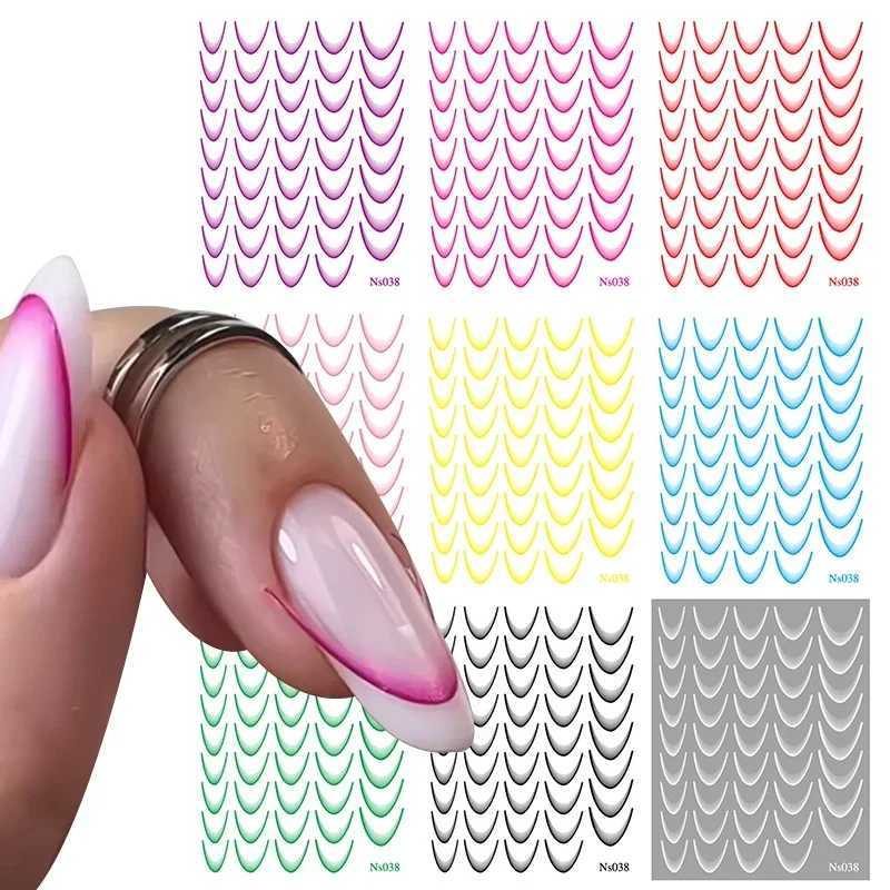 9 Colors 3D Colored French Style Nail Stickers Design French Romance Fashion Nail Accessories Gradient Line Nail Stickers DecalXJ240814