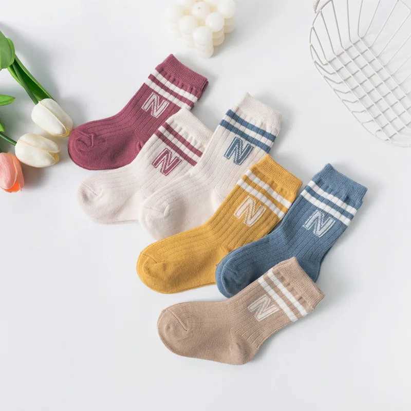 3 pairs of childrens knitted soft cotton letter socks childrens long knee high socks baby children baby boys and girls cute striped socks W240814
