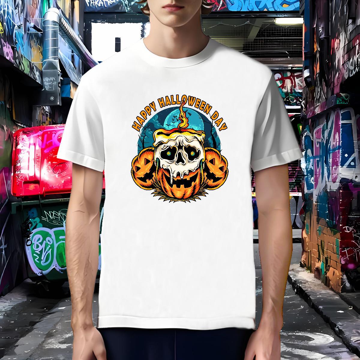 Loose T shirt Halloween O-Neck Short Sleeve Outdoor Anime 230g Cotton Men Clothes T-Shirt Fashion Tees Shirts