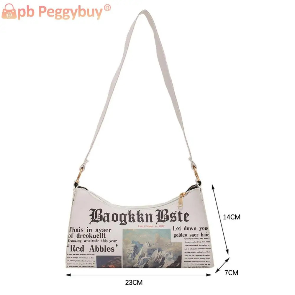 Retro Women Casual spaper Printing PU Underarm Bag Ladies Small Purse Handbag 240814
