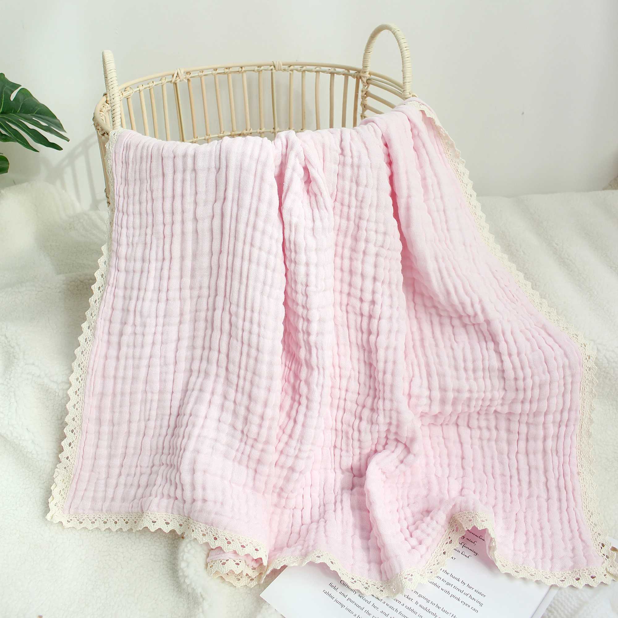 Baby Swaddle Blanket Cotton Bath Towel Six Layers Gauze Lace Swaddle Wrap for Newborn Blanket Baby Items Y240815