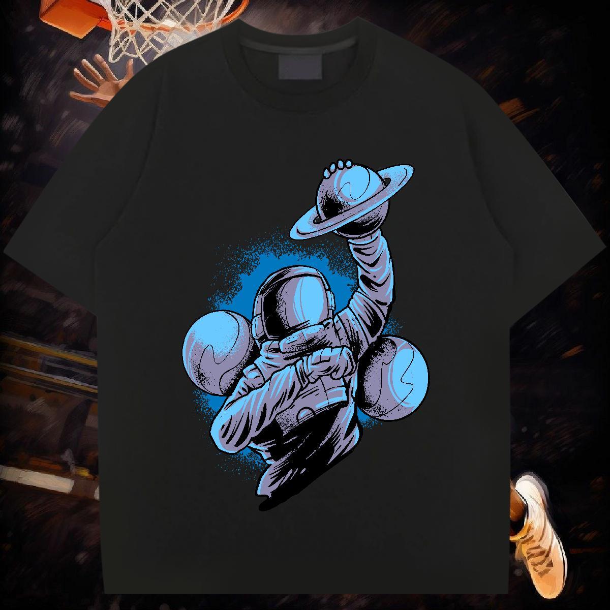 T shirt 100% Cotton 230g universe Casual Round Neck Short Sleeve Black Oversized Men Clothes T-Shirt Casual New Cool Design Tshirts