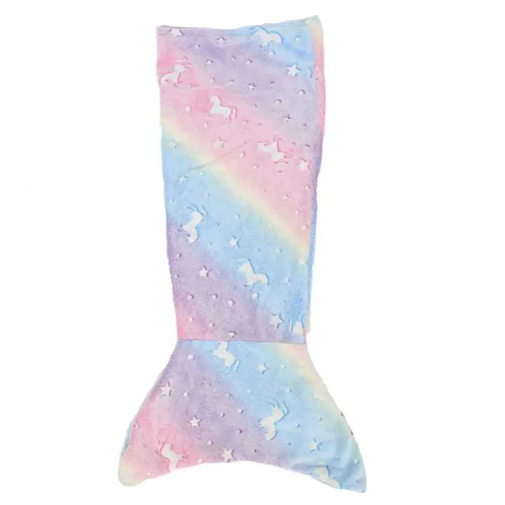 Kids Mermaid Tail Blanket Glowing Dark Blanket Mermaid Tail Blanket Skin-friendly Wear-resistant Plush Flannel Fleece for A Y240815