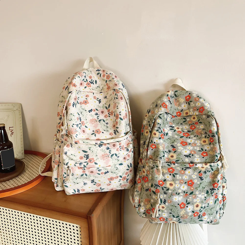 Women Daily Rucksack Adjustable Strap Floral Casual Multifunction Knapsack Corduroy Trendy Daypack Commuting Backpack 240813