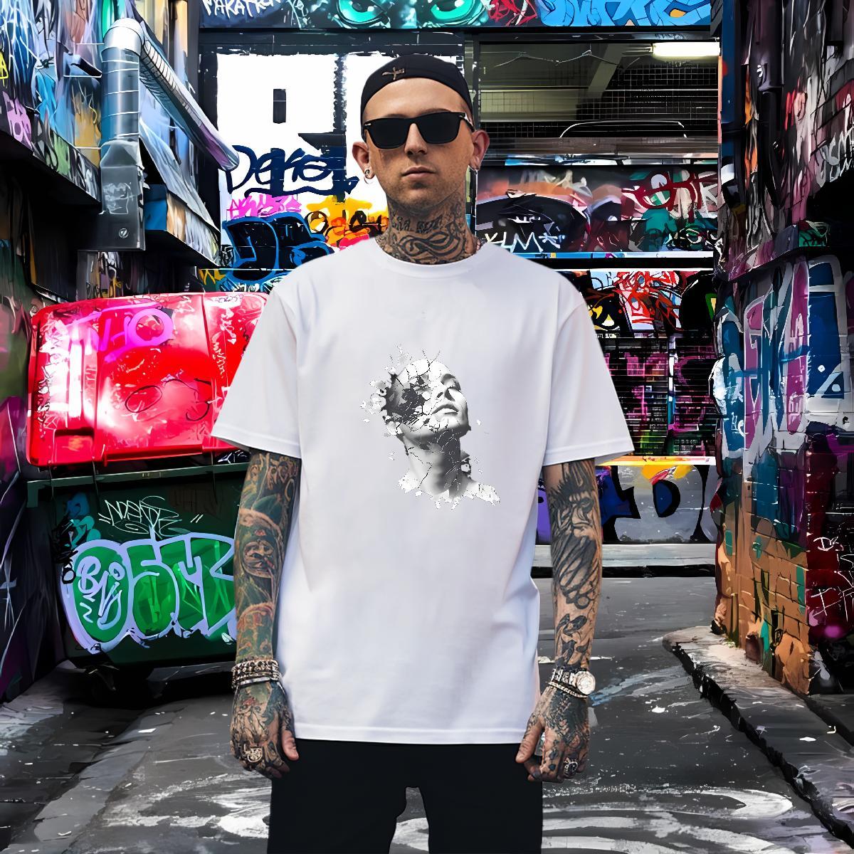 T-Shirts for Men 230g Cotton portrait Daily Wear Breathable Short Sleeve White Plus Size Couples T Shirts Brand Wholesale Tees Shirts