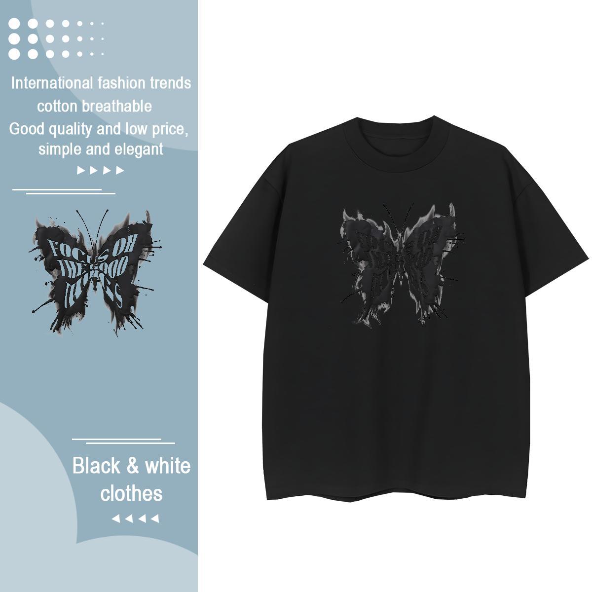 Loose Fit T-Shirts Butterfly Breathable Crew Neck Home Outdoor DIY 230g Pure Cotton Couples T Shirts Wholesale Wear