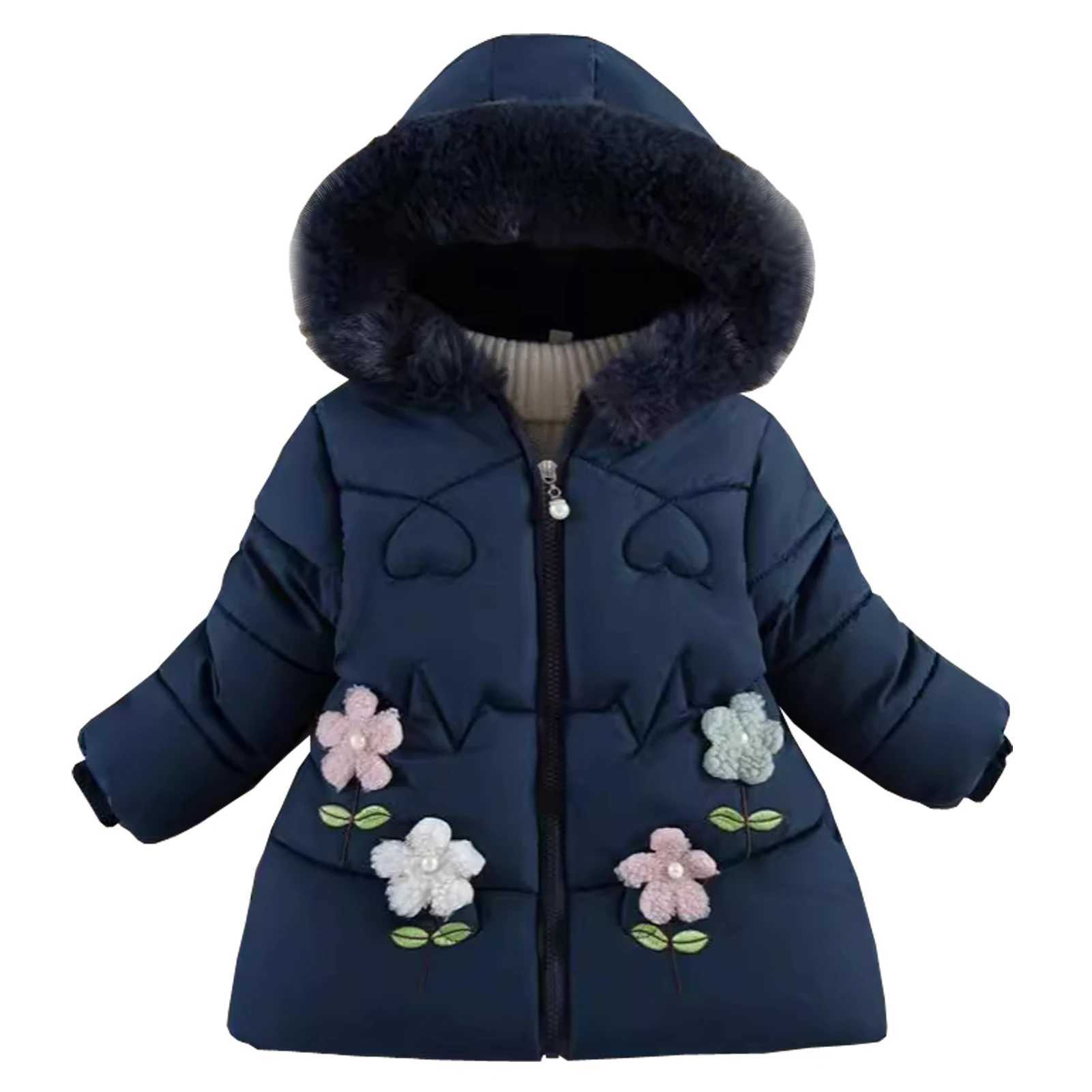 Baby down jacket thick and warm winter jacket for young children with fur hooded sweatshirt girls quilted jacket childrens inflatable jacket W240814