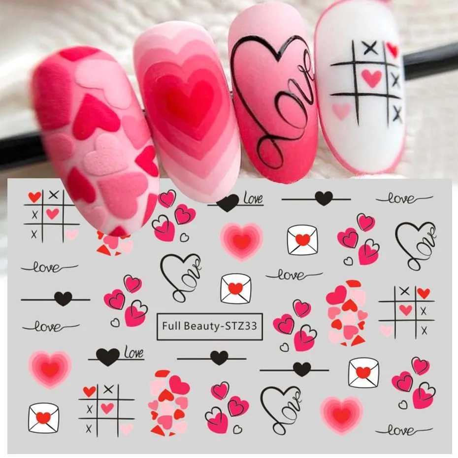 Valentine Nail Stickers Love Heart Decoration Cartoon Designs Water Decals Cute Bear Sliders For Nails 2024 Manicure Foil TipsXJ240814