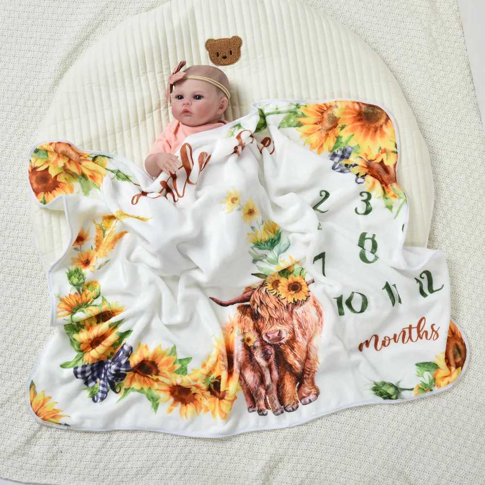 Baby Growth Photography Props Photo Blanket North American Highland Sheep Baby Milestone Blanket Flannel Throw Blanket Y240815
