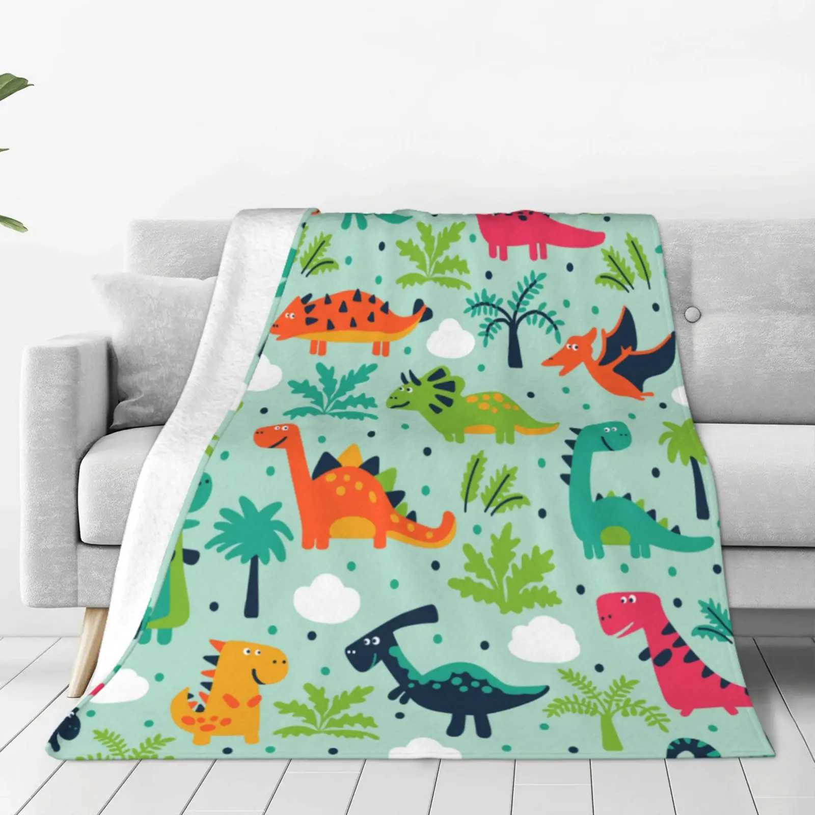 Cartoon Dinosaur Throw Blanket Soft Flannel Blanket for Chair Travelling Camping Kids Adults Bed Couch Cover Winter Nap Blanket Y240815