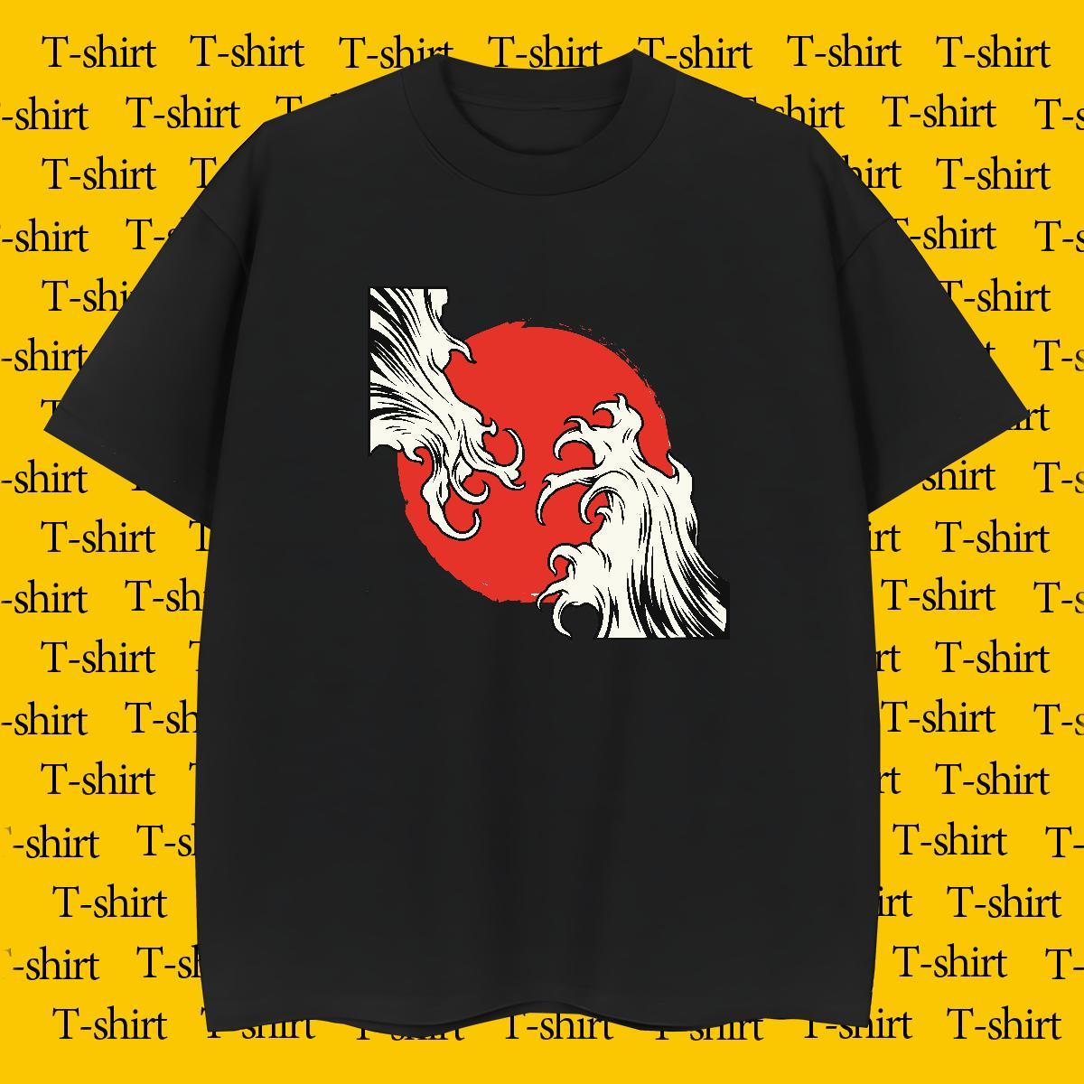 Cool Design Tshirt for Man Woman Sport 230g Cotton Plus Size Cartoon Crew Neck Breathable sea wave T shirt Designer Fashion Polos
