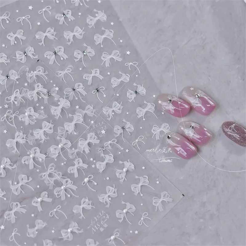 1Sheet Luxury Crystal diamond Nail Charms Stickers Lace Bow Self Adhesive Sticker For Nails Ribbon Decals Nail Decorations PartsXJ240814