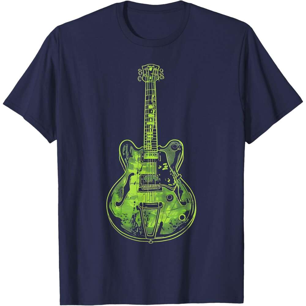 25ss T shirt for Mens Green Electric Guitar Illustration Retro Rock Music Design T-Shirt Shirts Tshirt Graphic Tee Casual Tops Short sleeve Free shipp