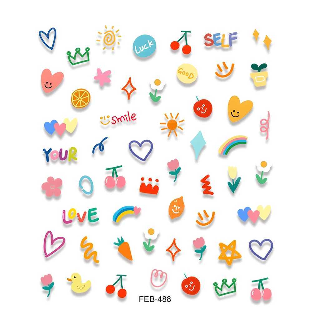 2023 Jelly Design Tulip Flowers Love Heart Color Lines 5d Embossed Reliefs Nail Art Stickers Lovely Manicure Nail DecalsXJ240814