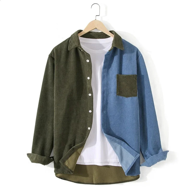 Cargo Corduroy Men Long Sleeve Casual Patchwork Pocket Mens Shirts High Quality Overshirt Blouses Male Clothing 240815