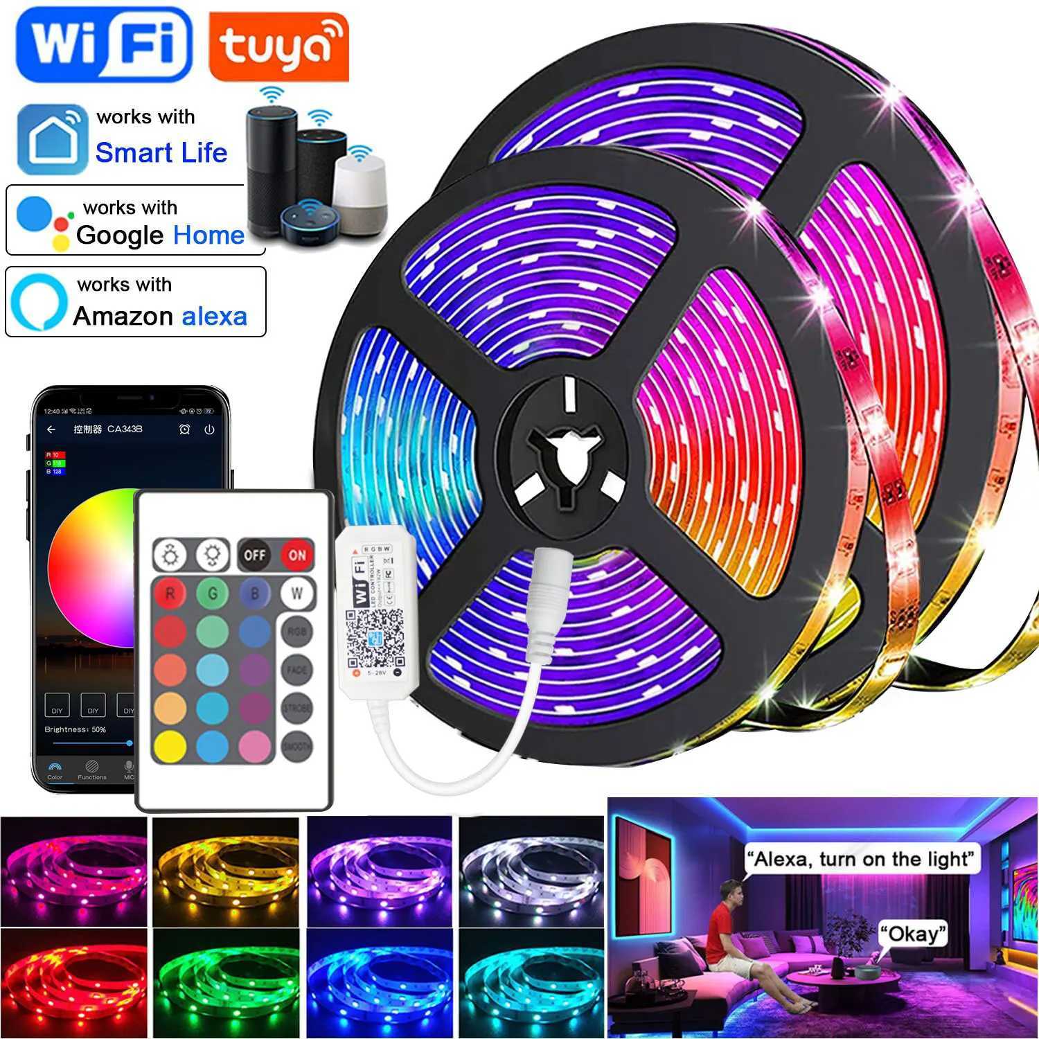 Rgb Led Strip 12V Led Lights For Room 5050 2835 Led Band Multicolor Led Ribbon With Wifi Alexa Bluetooth Control Decoration Room CL240815