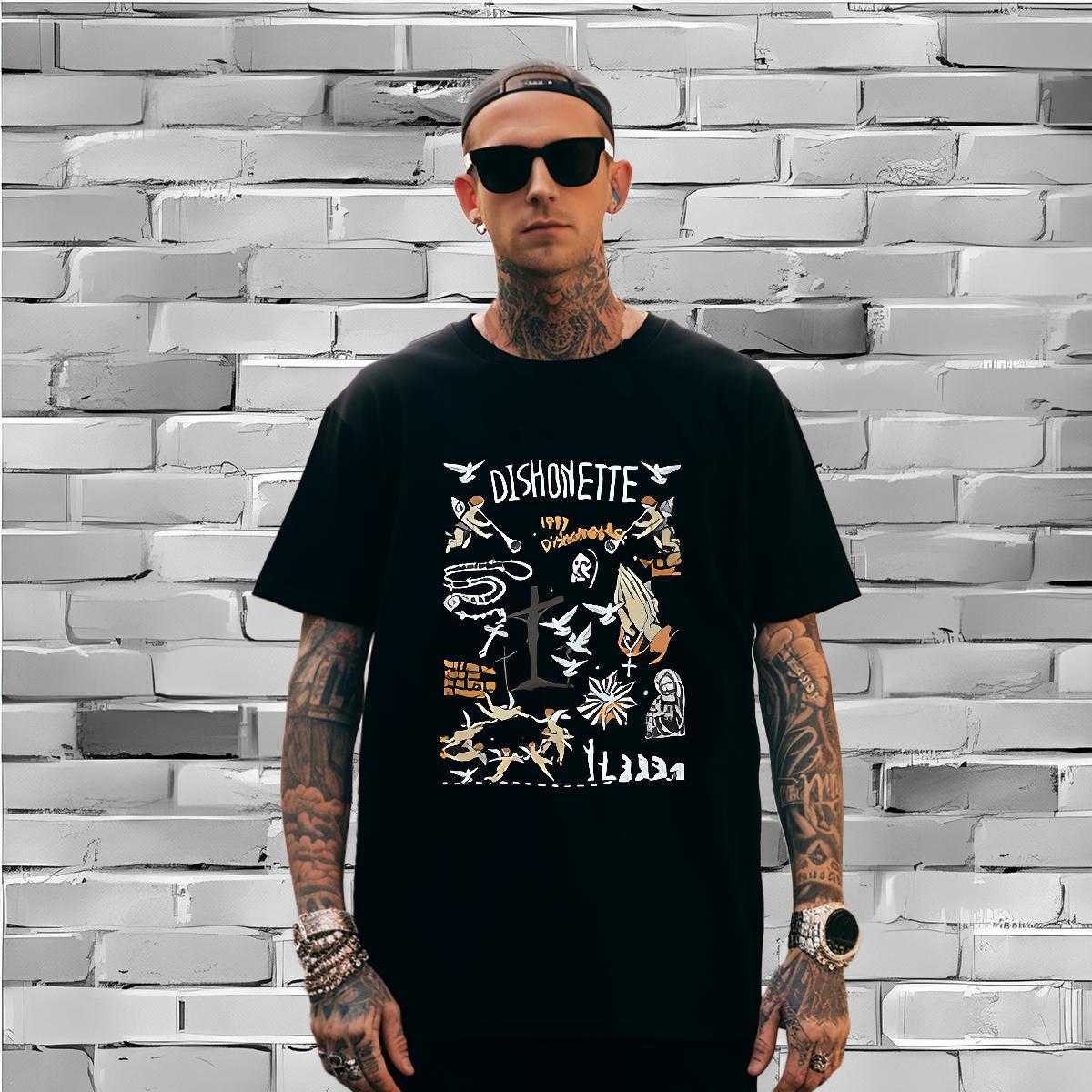 T-Shirts for Men 230g Pure Cotton painting Street Wear Round Neck Short Sleeve Black White Men Tees Fashion Design Loose Clothings