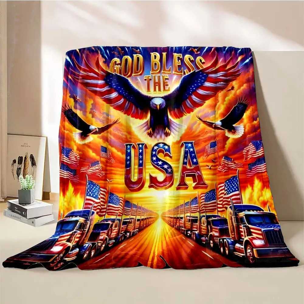 6 Sizes Truck Great America Printed Blanket Warm Soft and Comfortable Home Travel Camping Blanket Sofa Bedding Cover Blanket Y240815