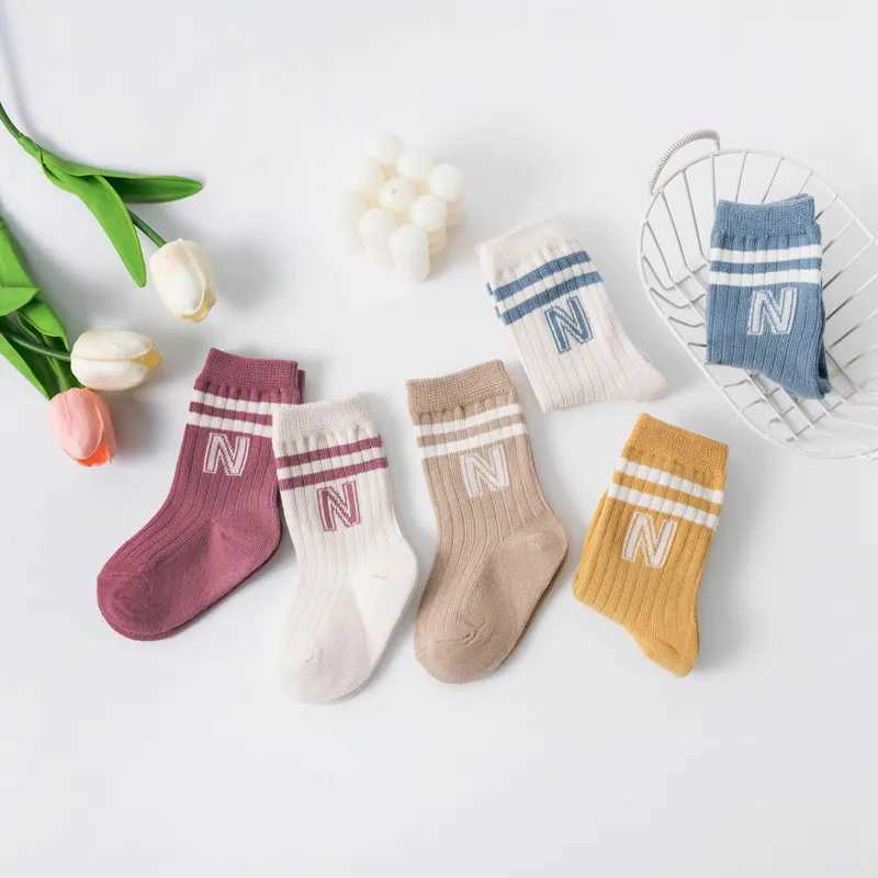 3 pairs of childrens knitted soft cotton letter socks childrens long knee high socks baby children baby boys and girls cute striped socks W240814