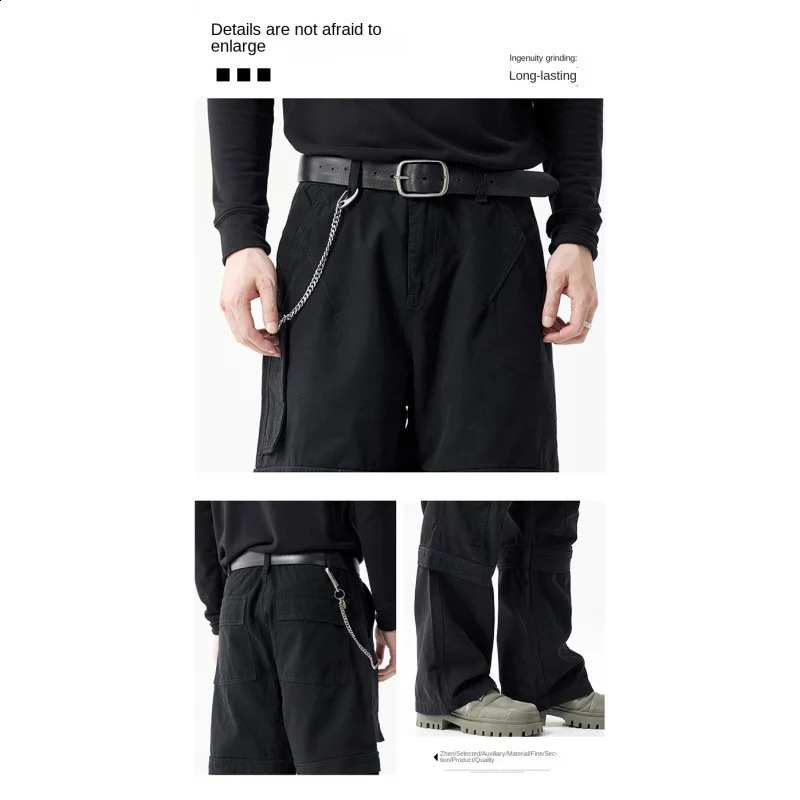 High-end American black wide-legged pants work pants mens loose straight trend gang handsome mens jeans Streetwear 240814