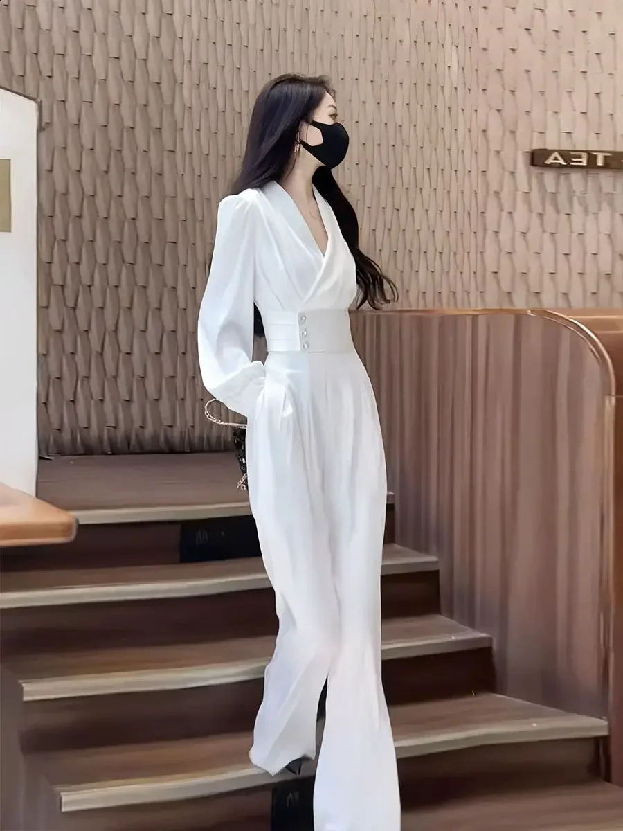 Blouse and Pant Sets for Women 2 Pieces White Wide Leg Holiday Outfits Trousers Woman Spring Autumn Shirt Wholesale Bulk D 240814